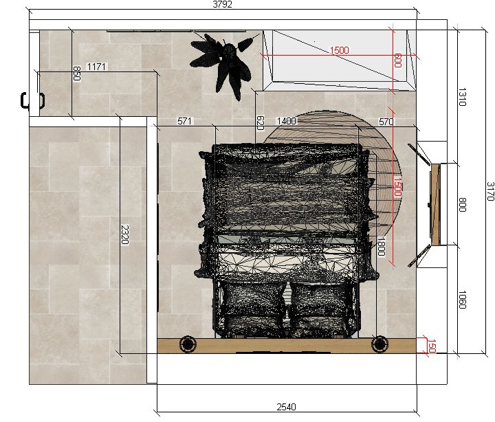 architectural and interior design project of the bedroom with dimensions, top view